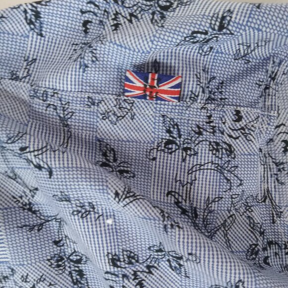 English Laundry Shirt Mens 17.5 XL Blue Check Flip Cuff Long Sleeve Classic - Picture 12 of 15